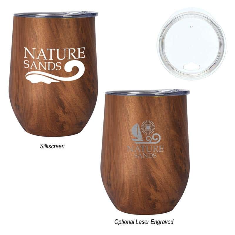 12 oz. Stainless Steel Woodgrain Wine Tumbler