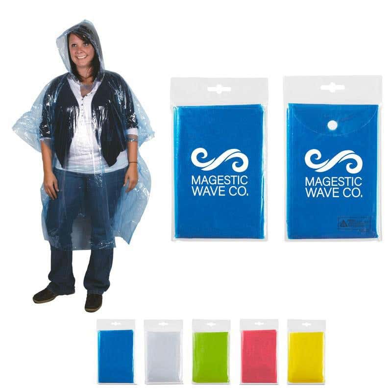 Compact Plastic Disposable Rain Poncho in Pouch