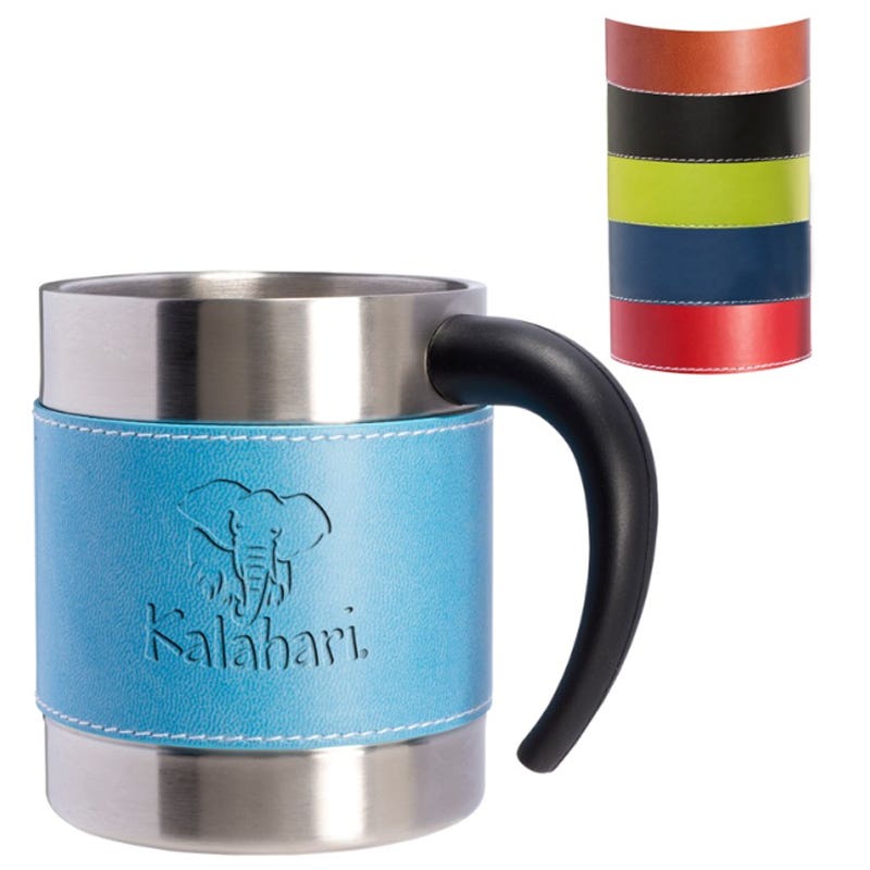 10 oz. Double-Wall Stainless Steel Mug with Faux-Leather Sleeve