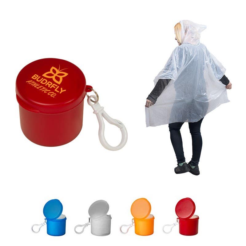 Disposable Rain Poncho in Plastic Carabiner